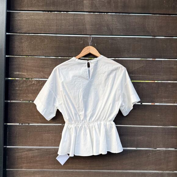 Longchamp Eyelet Blouse Peplum Top in White - Picture 7 of 8